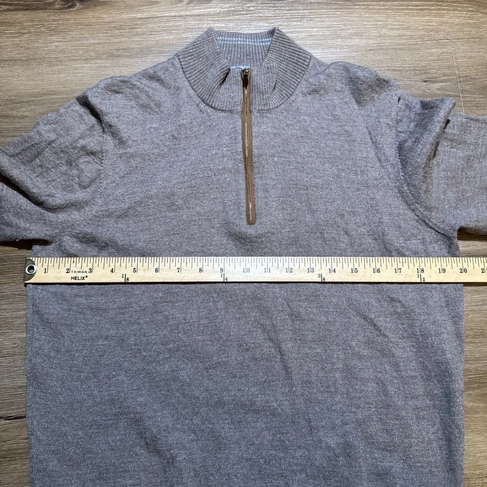 Johnnie-O Mens LARGE Raynor Pullover 1/4 Zip Merino Wool Sweater Walnut‎ Brown
